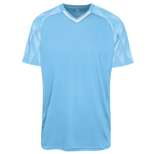 Maillot de football unisexe bleu clair à col en V et manches courtes, en maille polyester respirante, coupe classique, toutes saisons, couleur unie, personnalisable - Product Image 1
