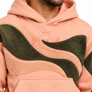 Survêtement à capuche pour homme, couleur pêche, blocs de couleurs, manches longues, décontracté, avec poches latérales, taille mi-haute, coupe régulière, style hiver - Product Image 6