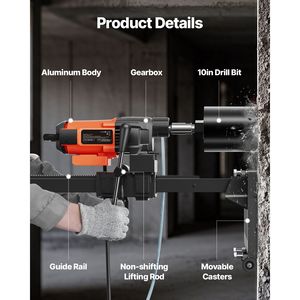 Macchina per Foratura Diamantata da 10 Pollici con Supporto e Ruote per Trapano a Umido per Calcestruzzo 750 RPM, Filettatura da 1 1/4 Pollici - Product Image 5