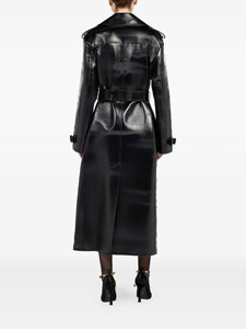 Manteau long élégant en cuir PU noir avec doublure en peau de mouton, à double boutonnage, ceinturé, imperméable, pour femme, idéal pour l'automne - Product Image 4