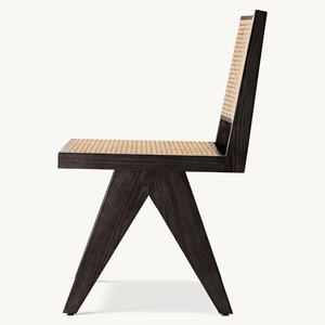 Modern Minimalist Eco-Friendly Indonesian Teak Wood <b>Dining</b> <b>Chair</b> with Rattan Seat and Microfiber Upholstery - Product Image 4