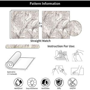 Papel Tapiz Moderno Boho con Hojas de Monstera Abstractas, Fácil de Despegar, Autoadhesivo, Decoración de Pared, Papel Tapiz Autoadhesivo - Product Image 6