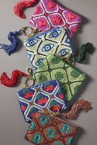 กระเป๋าใส่เหรียญซิปประดับลูกปัดทำมือรูปหัวใจลายปักรูปตา - Product Image 6