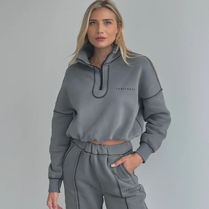 Ensemble de survêtement décontracté 2 pièces pour femme : haut court à demi-zip et pantalon de jogging à manches longues, idéal pour l'hiver - Product Image 5