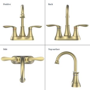 <b>Bathroom</b> 4 Inch Vani Centerset 2 Handle 360 Degree High Arc Swivel Spout Brushed Gold Pop <b>Drain</b> Supply Hoses Basin Faucets - Product Image 5