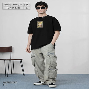 T-shirt surdimensionné pour homme en vente chaude, été, logo personnalisé, t-shirt en coton avec broderie en point de chaînette - Product Image 3