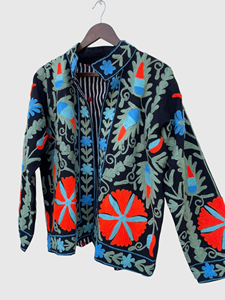 Veste en coton brodée à la main avec des motifs floraux, col rabattu, manches longues, style Prairie Chic, manteau d'automne pour femmes - Product Image 4