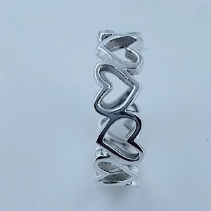 925 Sterling Silver <b>Plain</b> <b>Ring</b> Band Handmade Heart Design for Christmas Birthday Valentine's Day Gift for Women - Product Image 2