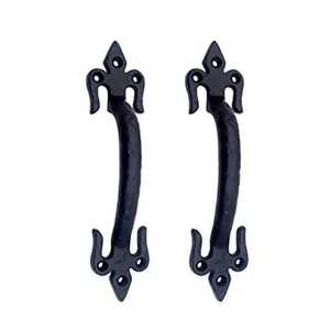Black Steel Fleur De Lis <b>Door</b> Pull Handle Pair Modern <b>Barn</b> <b>Door</b> Gate Wooden Cabinet <b>Hardware</b> Pulls Set Oval Shape Durable - Product Image 1