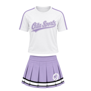Ensemble uniforme de cheerleading lavande blanc : Haut à manches courtes et jupe plissée – Tenue de sport athlétique pour entraînement et performance - Product Image 1