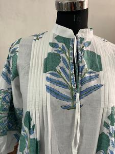 Haute Qualité Coton Handblock Imprimé Plited Bordure Longue Robe Pour Les Femmes De Mode Fabricant Indien - Product Image 3