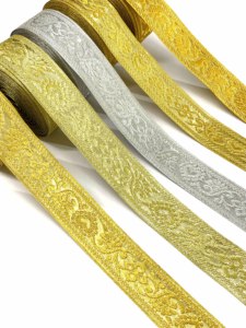 Ruban jacquard tissé style ethnique à petites fleurs, or et argent, haute ténacité, pour vêtements, sacs, chaussures, accessoires, largeur 4 cm - Product Image 4