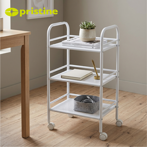 Étagère de rangement autoportante en métal moderne et robuste à 3 niveaux, revêtement poudré gris/blanc, capacité de 2,2 kg, pour salle de bain d'angle - Product Image 5