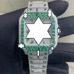Montre de luxe NYC DIAMOND EMPIRE à mouvement automatique japonais, boîtier carré en acier inoxydable, cadran de 41 mm, moissanite verte - Product Image 1