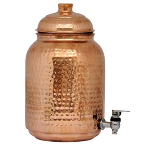 Distributeur d'eau en cuivre avec robinet, finition martelée, style vintage, design rond, vaisselle en métal durable - Product Image 1