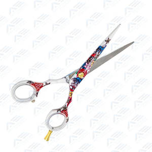 Flor papel recubierto 5,5 "corte de pelo tijeras de peluquero tijeras de salón de acero inoxidable con reposapiés ajustable elegante - Product Image 6