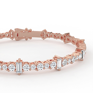 Sofisticada pulsera de tenis con diamantes de corte redondo y baguette alternados, en oro de 14k y 18k, con diseño de eslabones rítmicos. - Product Image 4