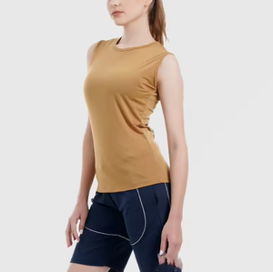 เสื้อกล้ามออกกำลังกายสีน้ำตาลอูฐสำหรับผู้หญิง แบบไม่มีแขน รับสกรีนโลโก้ ผ้าสเตรช ระบายอากาศดี เสื้อฟิตเนส ขายส่ง OEM - Product Image 6