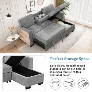 Elegante e Funzionale Divano Letto Sezionale con Chaise Longue, Scaffale Portaoggetti, Tavolino Estraibile e Caricatore USB - Product Image 5