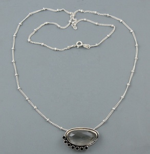 925 Sterling Silver Crystal & Black Onyx Teardrop Pendant <b>Necklace</b> with Link Chain Handmade <b>Statement</b> Jewelry Supplier - Product Image 2
