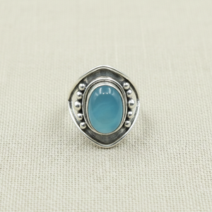 Anillo Vintage de Calcedonia Azul, Plata de Ley 925, Chapado en Oro Rosa y Oro Amarillo, Joyería Boho Hecha a Mano, Regalo Unisex para Ella - Product Image 1