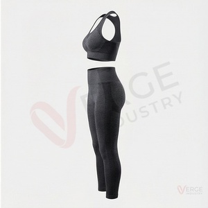 Conjunto Deportivo de 2 Piezas para Mujer, Leggings Grises con Cintura Alta y Sujetador Deportivo para Yoga - Product Image 3