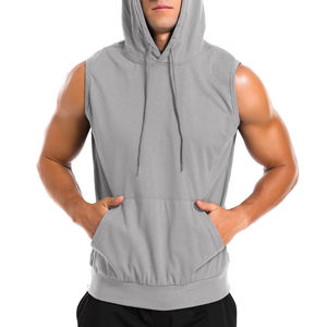 Sudadera con capucha para hombre, de alta calidad, básica, mezcla de algodón, fácil de usar, holgada, para culturismo, camiseta sin mangas para hombre - Product Image 3