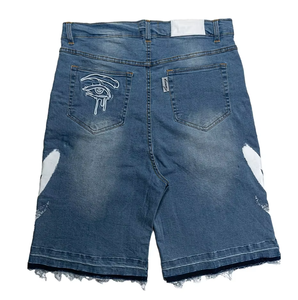 Mens Blue Solid 100% Cotton Eco-Friendly Training Canvas <b>Jean</b> Shorts Embroidered Baggy High Waist - Product Image 2