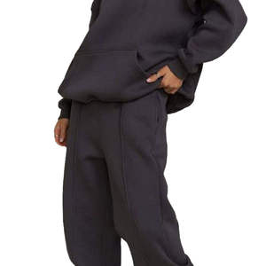 Conjunto Deportivo Informal para Mujer, Sudadera con Capucha y Pantalones Jogger de Algodón Azul Marino Oscuro, Corte Holgado, Manga Larga, Color Sólido, para Otoño - Product Image 5