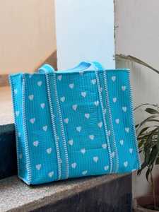 Bolso Tote de Lona Azul Sólido Estilo Bohemio VEER HANDIRCRAFTS, 18x18cm, Diseño Abierto, para Compras, Todas las Temporadas, Estilo de Moda Rajasthan - Product Image 1