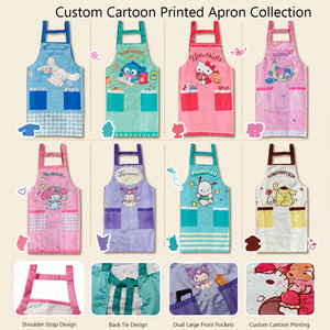 Tablier pour enfants en polyester tissé imprimé de dessins animés personnalisés, 5 à 14 poches, réutilisable, imperméable, résistant à l'huile, pour une utilisation quotidienne en cuisine - Product Image 1