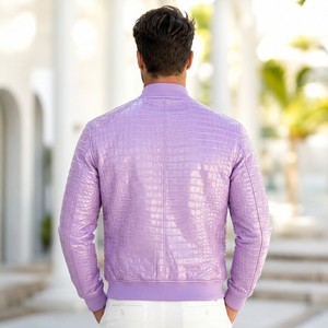 Custom Luxury Plaid Pattern <b>for</b> Embossed Leather Bomber <b>Jacket</b> <b>for</b> <b>Men</b>-Breathable <b>Summer</b> Casual Streetwear Finished - Product Image 3