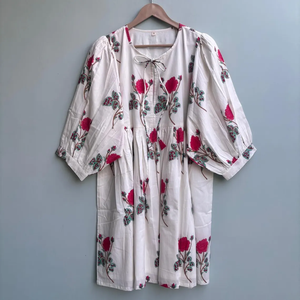 Robe midi décontractée pour femme, toutes saisons, en coton tissé 100%, unie, à manches courtes, taille empire, style babydoll, coupe ample, col en V - Product Image 4