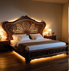 Cama clásica con acabado en nogal y detalles ornamentados. Elegancia y artesanía atemporales disponibles a precios de mayorista. - Product Image 2