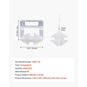 2200 Separadores Niveladores de Azulejos DIY de 1/16'' (1.5 mm), Clips Niveladores de Azulejos, Sistema de Nivelación de Azulejos, Accesorios para Azulejos - Product Image 4