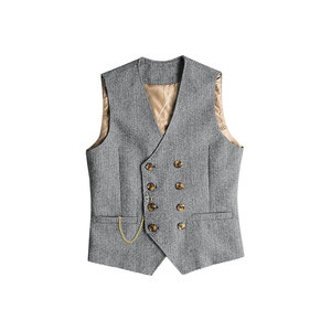 Chaleco Formal Negro para Hombre, Cuello en V, Cierre de un Botón, Color Sólido, Tejido, para Trajes - Product Image 4