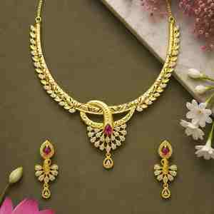 เครื่องประดับแฟชั่นขายส่ง ชุบทอง 14K 18K 24K ไมครอน ประดับด้วยพลอย AD และทับทิม สร้อยคอสั้น ดีไซน์แบบดั้งเดิม ชุดเครื่องประดับ - Product Image 2