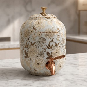 Distributeur d'eau en cuivre floral en gros avec robinet, distributeur d'eau en cuivre de qualité supérieure avec motif floral, décoratif et fait main - Product Image 1