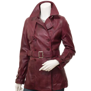 Women's <b>Genuine</b> Leather Double Breasted Blazer With Belt Turn-down Collar Full Sleeve Autumn Wear - Product Image 6