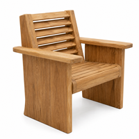 Fauteuil de jardin d'extérieur de luxe en teck massif, contemporain, avec dossier à lattes horizontales inclinables et assise à lattes, écologique et durable, pour parc