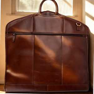 Real Genuine Leather Heavy Duty Casual <b>Suit</b> <b>Carrier</b> <b>Mens</b> Dress <b>Suit</b> Cover Folding Apparel Hanger Bag Zipper Travel Duffel - Product Image 1