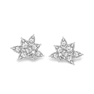 Hermosos pendientes de oro macizo de 18k con corte de pera, diseño de flor Cosmos, con diamantes de laboratorio, certificados por IGI, para mujer. - Product Image 1