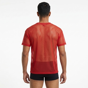 See Through <b>100</b>% <b>Polyester</b> Mens Lightweight Oversized V-neck Short Sleeve Preppy Style Eco-Friendly Sheer Mesh T-<b>Shirt</b> - Product Image 2