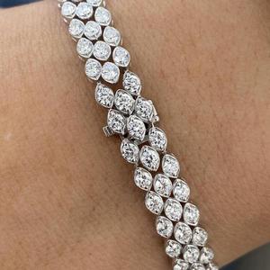 Triple Row Round Cut Diamond Tennis Bracelet Bezel <b>Set</b> Marquise Station Bracelet Sparkle Statement <b>Bangle</b> Bridal Jewelry Gift - Product Image 1