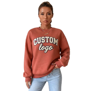 Premium Chenille 3D Lettering Patch Women's 100% Cotton Knitted Crewneck Streetwear Logo Hoodies with Custom OEM Sweatshirt - Product Image 1