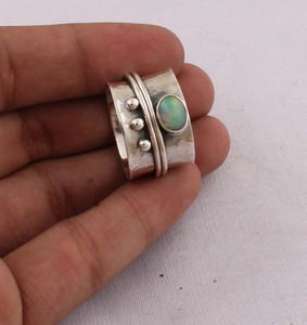 Vintage Style Ethiopian Fire Opal Bezel Setting Band <b>Ring</b> Solid Sterling <b>Silver</b> Twisted Patterned Handmade <b>Boho</b> Artisan Jewelry - Product Image 1