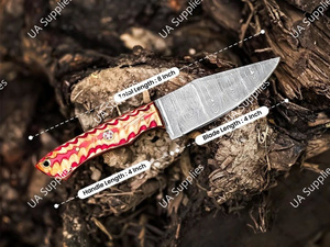 มีดเดินป่าล่าสัตว์แบบเต็มด้ามเหล็กดามัสกัส UA Supplies พร้อมด้ามไม้ปักก้า DIY ปลายมีดแบบ Bevel Drop Point - Product Image 6