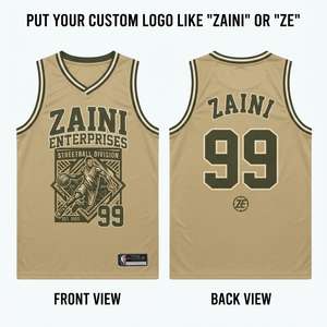 Maillot de basket-ball pour hommes 180 GSM en maille polyester premium Birdseye beige et noir avec bordure contrastante, logo d'équipe personnalisé par sublimation OEM ODM - Product Image 1