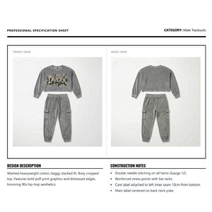 Women's <b>Grey</b> <b>Acid</b> <b>Wash</b> 2 Piece <b>Tracksuit</b> Set Long Sleeve Crew Neck Top And Cargo Pants - Product Image 5
