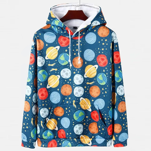 Sudadera con Capucha Unisex, Estampado de Planetas, Corte Regular, Informal, para Otoño, con Bolsillo Delantero, 100% Poliéster Tejido - Product Image 1